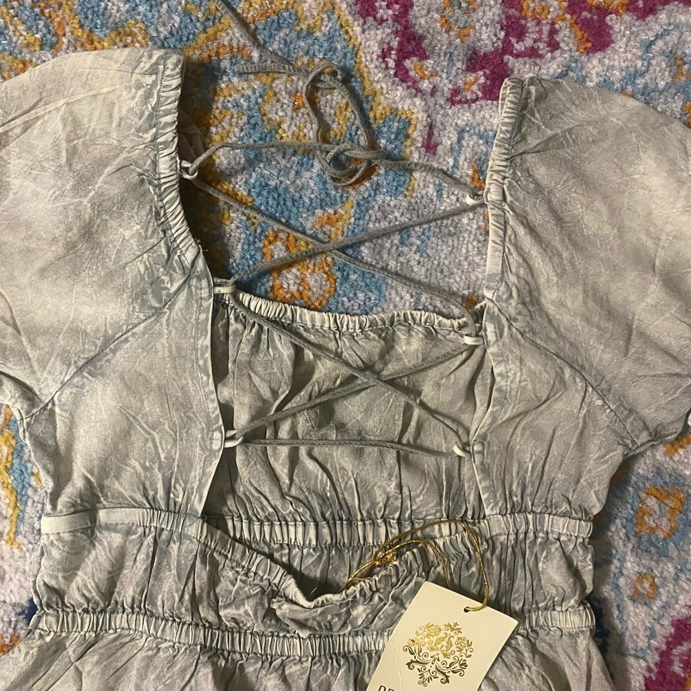 SOLD! Rebellion Again Criss-Cross Lace Up Backless Ruffle Hem Peplum Crop Top M - Picture 14 of 16